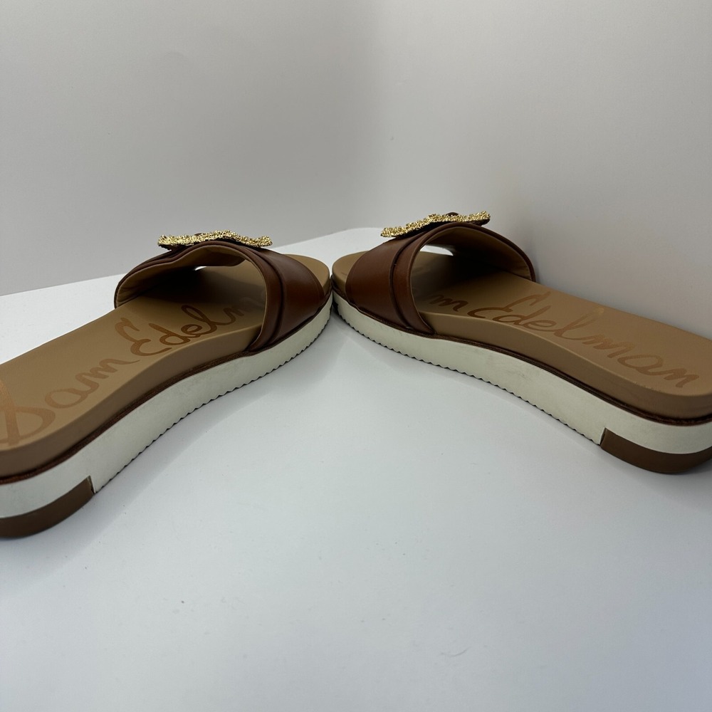 Sam Edelman Ariane Dark Bourbon Open Toe Buckle Flat Leather Slides Sandals 7.5 - Picture 6 of 8
